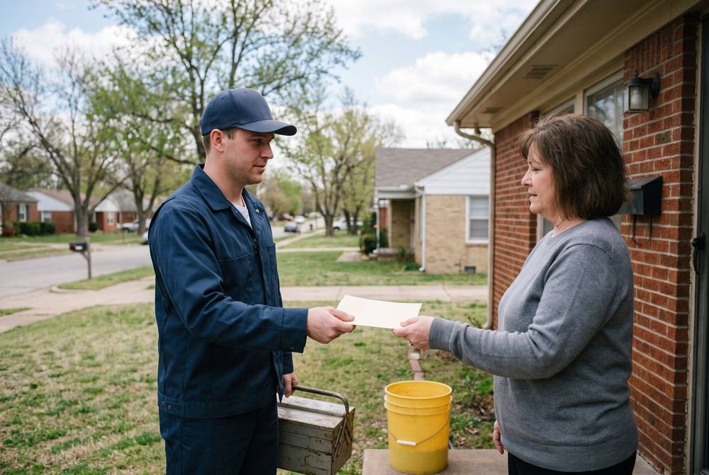 Licensed tester performing a differential pressure backflow test on a residential backflow preventer in Bixby, Oklahoma